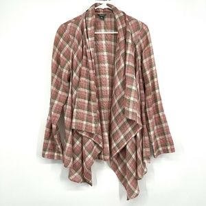Eddie Bauer Cardigan Plaid Open Front Roll Tab Sleeve